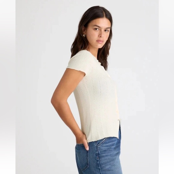 Madewell Cream Lilla Short Sleeve Cardigan Sweater L NWT - Picture 2 of 8